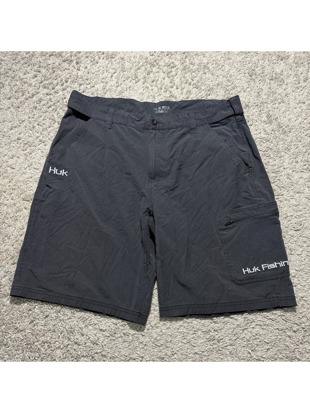 Huk Fishing Shorts Men’s XL Black Performance Cargo Outdoor Angler Shorts